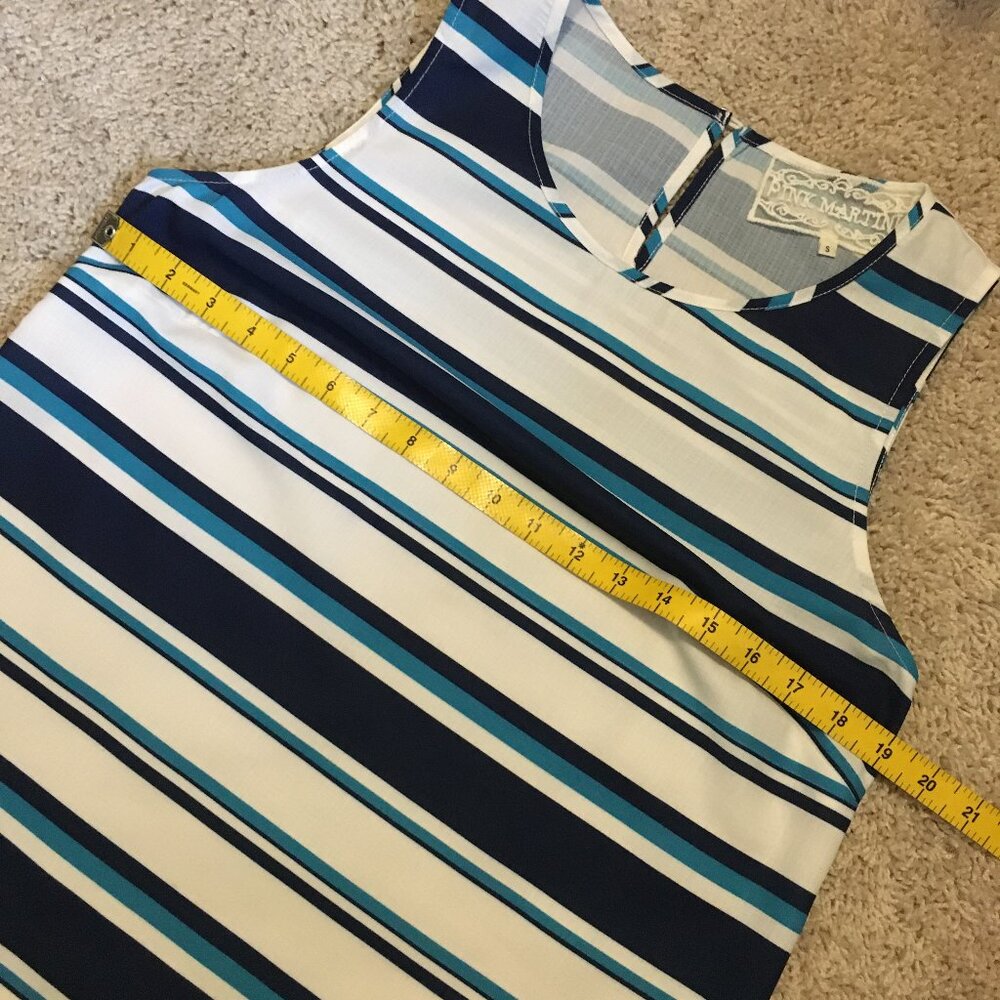 Pink Martini Blue Track Stripe Nautical Sleeveless Tank Top - Picture 12 of 14